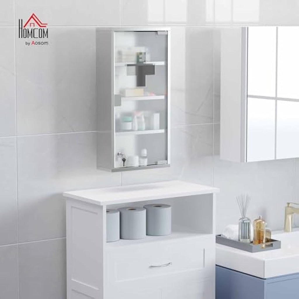 HOMCOM 4-Tier Stainless Steel Medicine Cabinet | Lockable Wall Storage