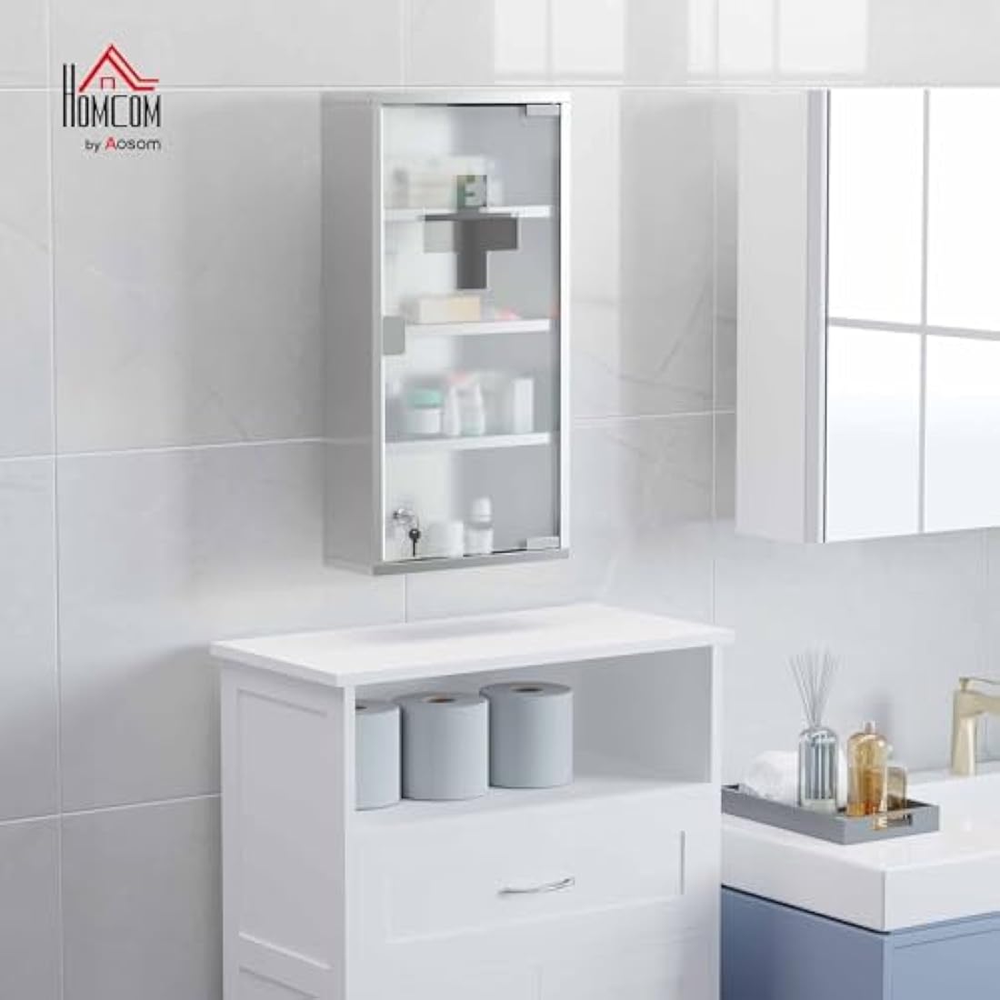 HOMCOM 4-Tier Stainless Steel Medicine Cabinet | Lockable Wall Storage