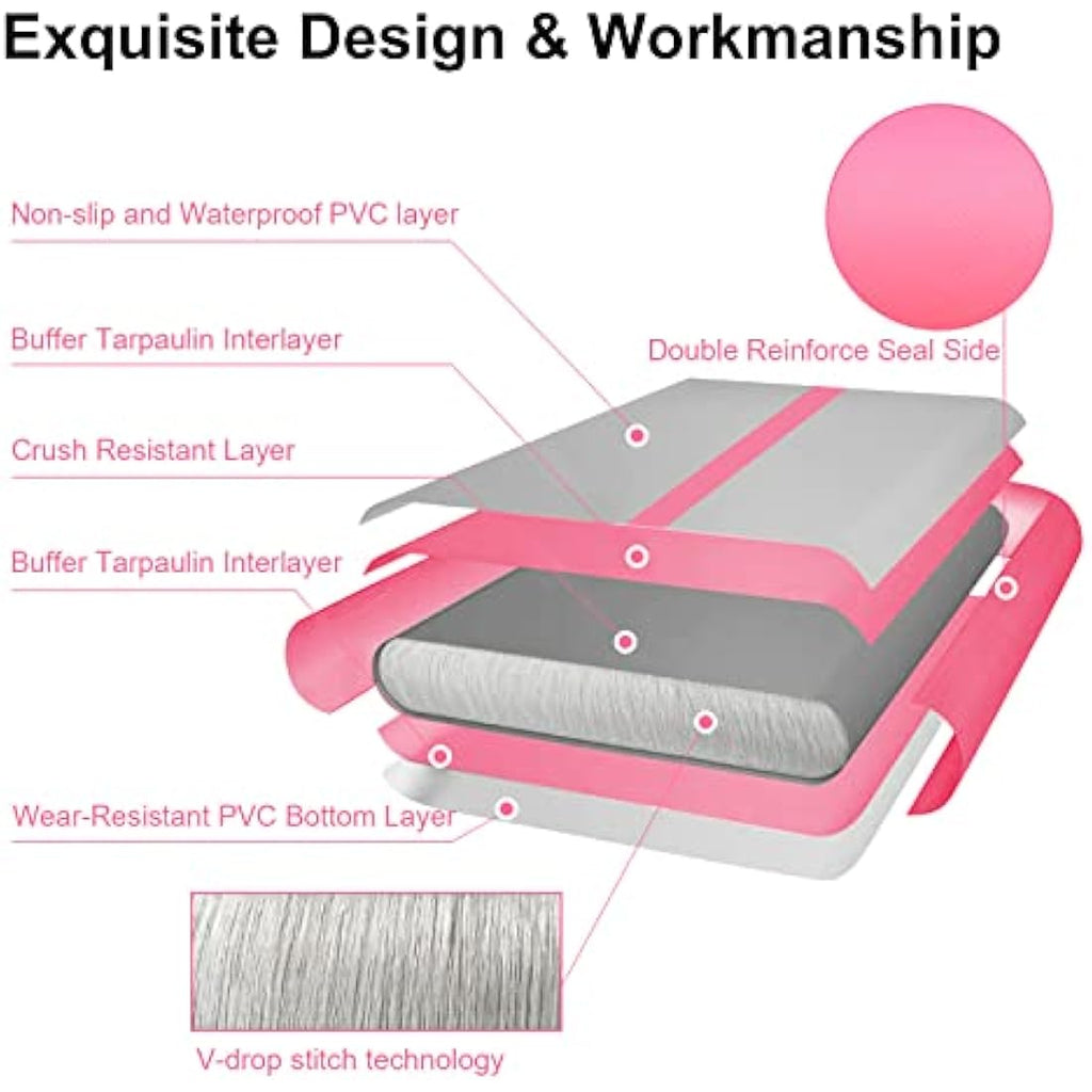 VOFiTNY Inflatable Gymnastics Mat – 10ft Air Tumbling Track for Home, Pink