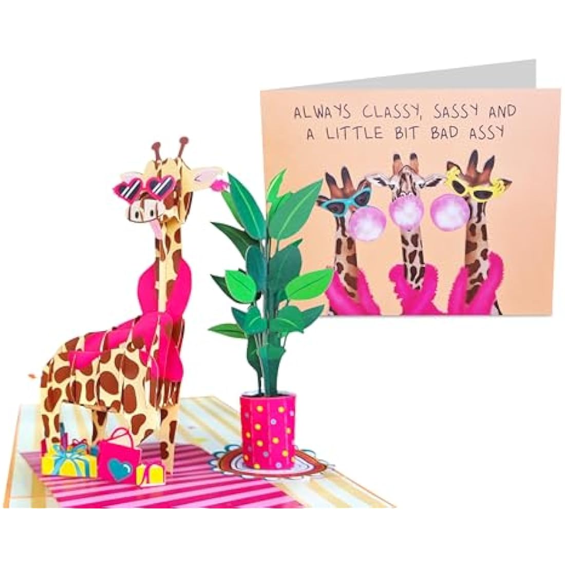 Central 23 Funny Pop Up Birthday Card – Sassy Giraffe Floral Design
