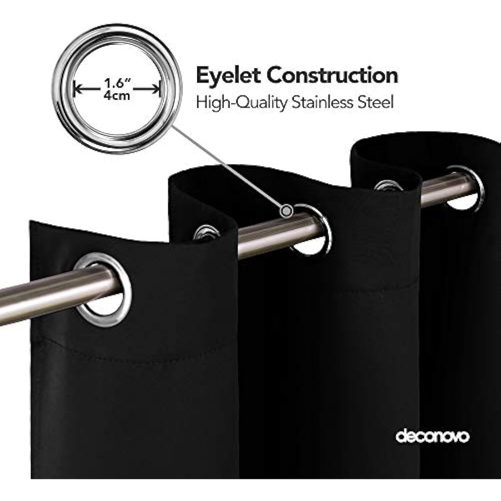 Deconovo Blackout Curtains – Thermal Insulated Eyelet Drapes, Black, 2 Panels
