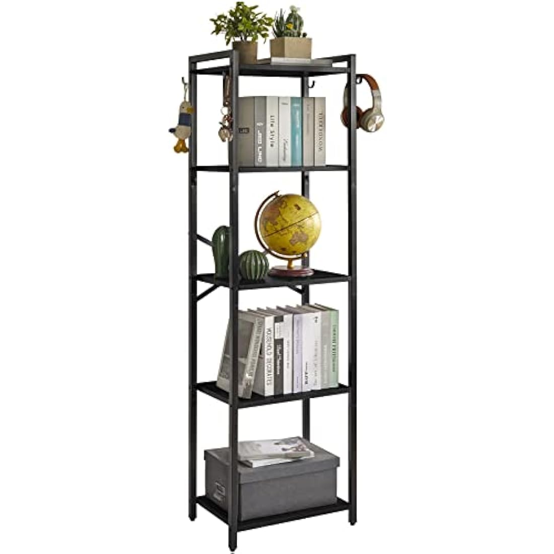 YMYNY 5-Tier Industrial Bookshelf – Vintage Metal Storage Rack