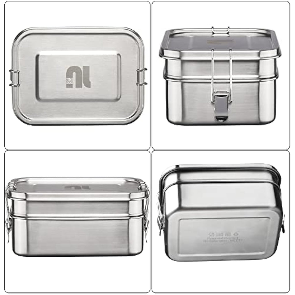 Nicelock 2-Tier Stainless Steel Lunch Box | 1960ml Leak-Proof Bento Box
