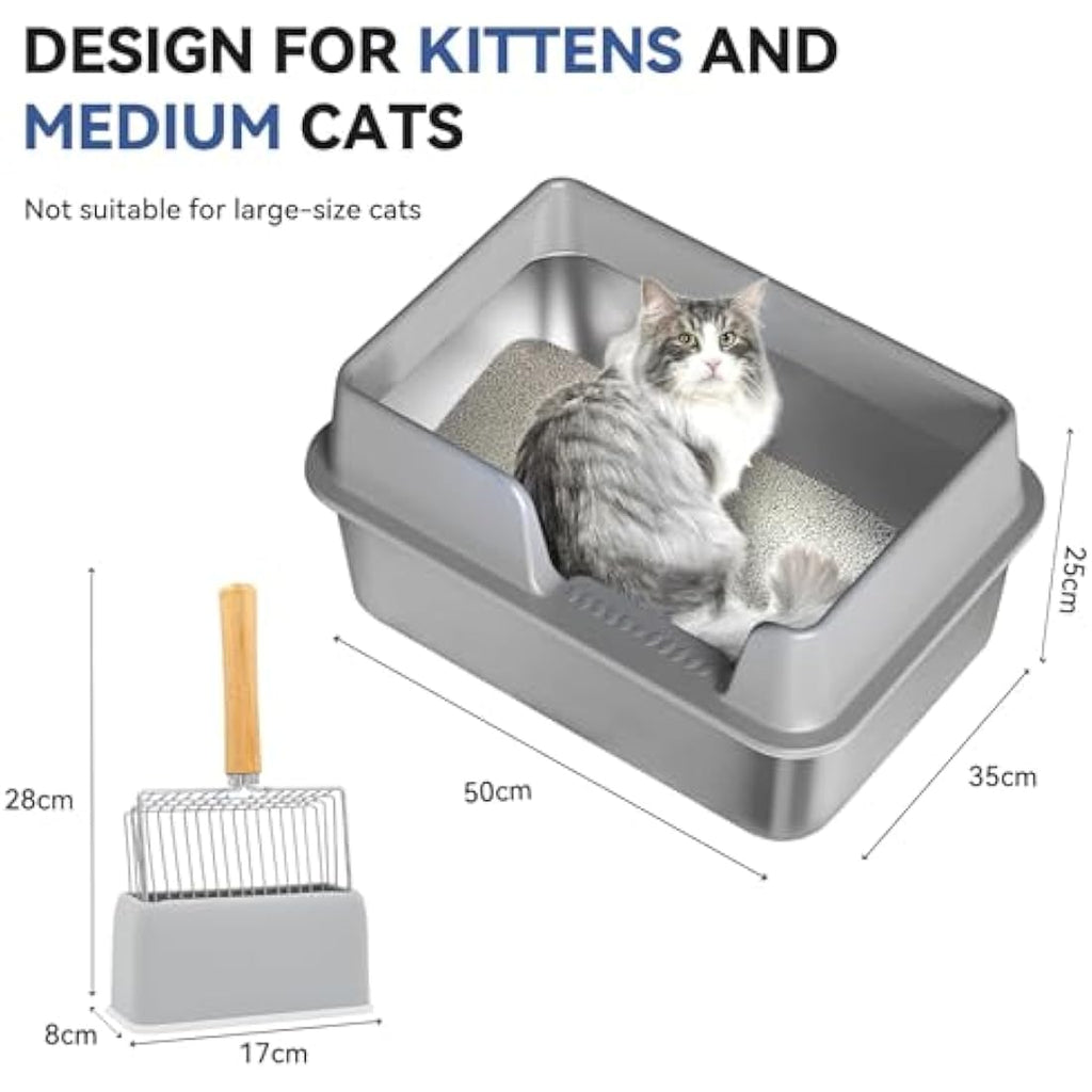 Stainless Steel Cat Litter Box – High Sided Metal Tray