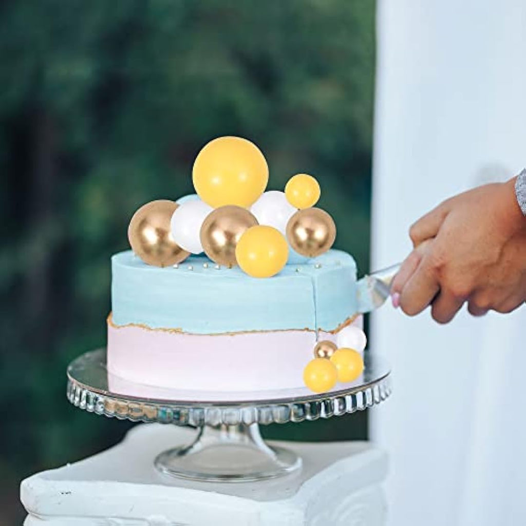Gyufise 30Pcs Foam Ball Cake Toppers – Yellow Gold White Cupcake Decor