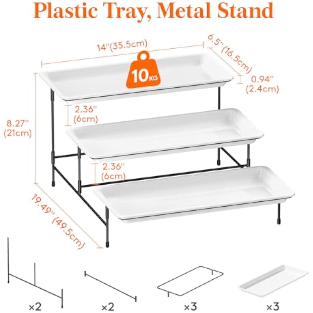 Lifewit 3-Tier Plastic Serving Platter with Collapsible Metal Stand