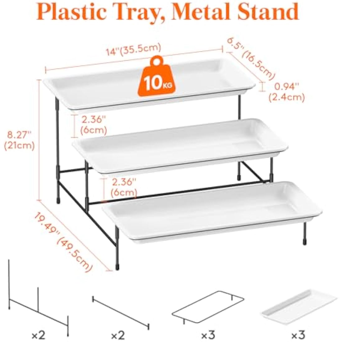 Lifewit 3-Tier Plastic Serving Platter with Collapsible Metal Stand