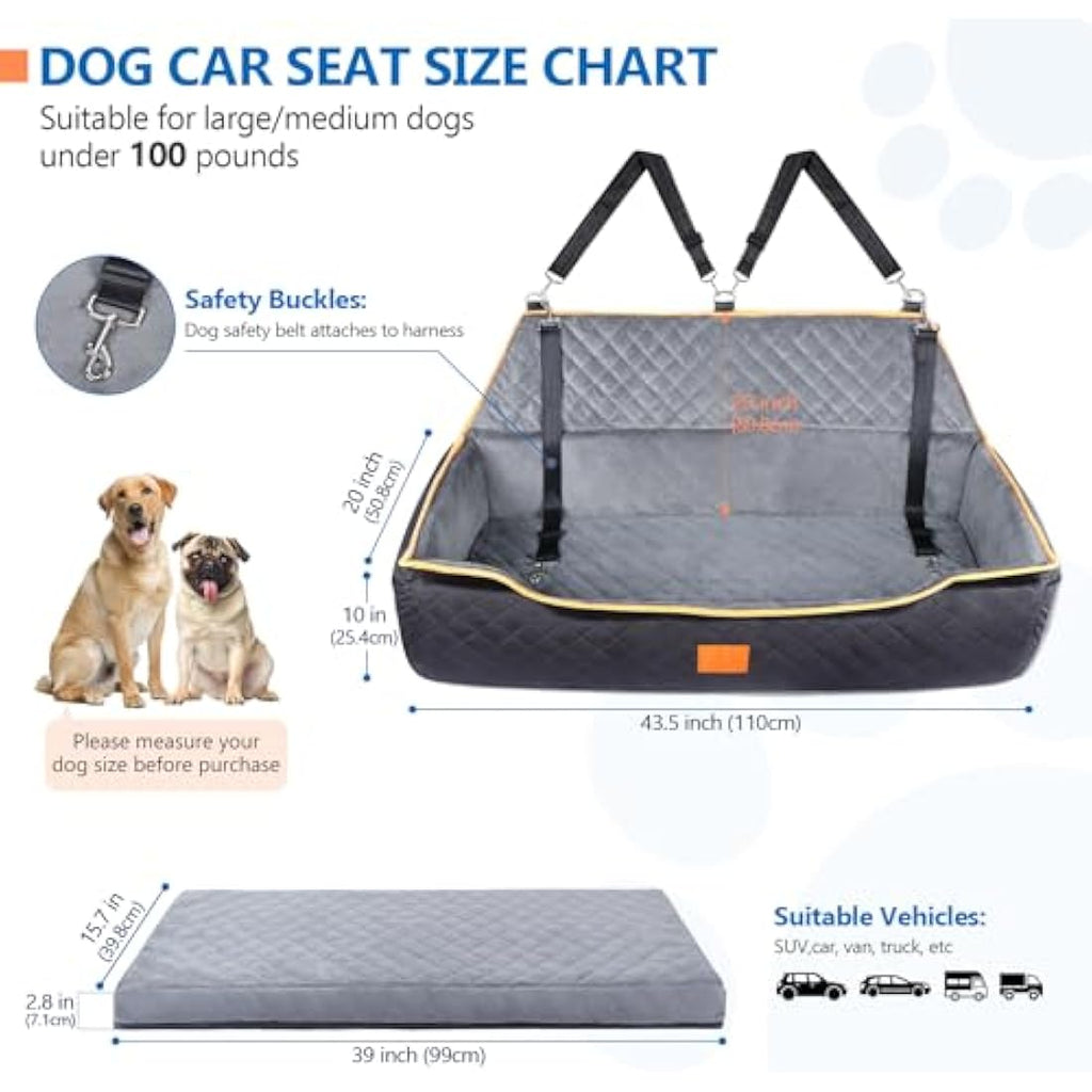 GL GLENSLAVE Large Dog Car Seat – Washable Pet Booster Bed for SUVs