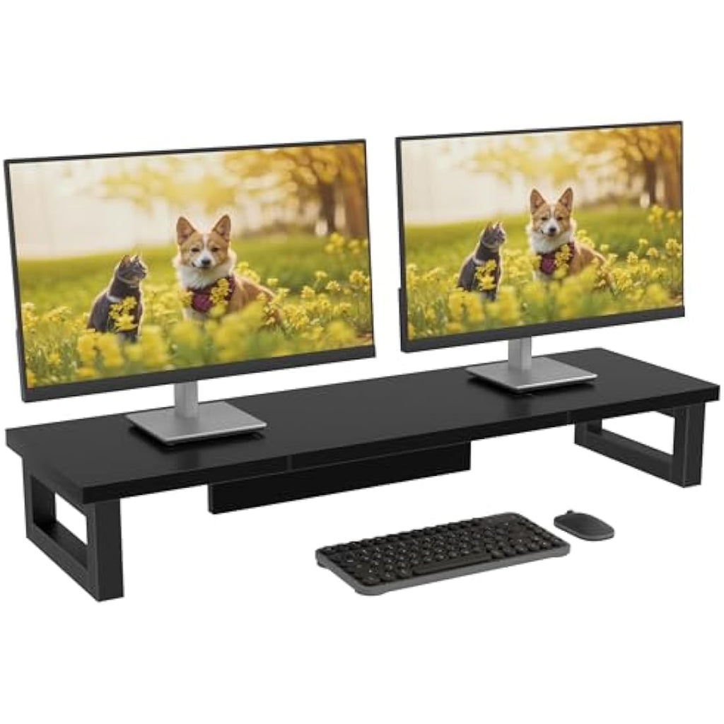 OYRREU Dual Monitor Stand – 91cm Ergonomic MDF Desk Riser, Black