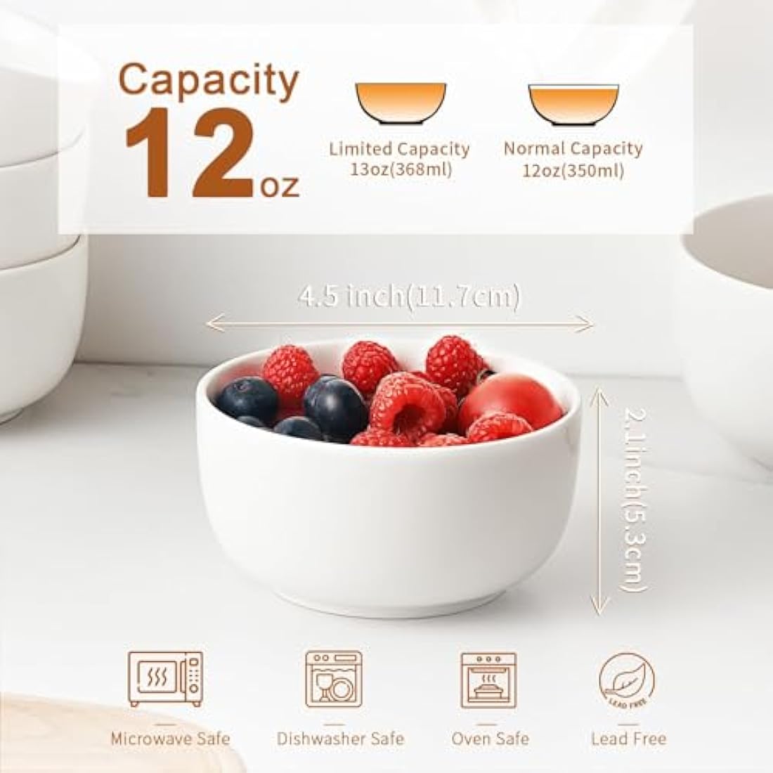 Jassceram 12oz Ceramic Cereal Bowls - Set of 8 Small Porcelain Soup Bowls