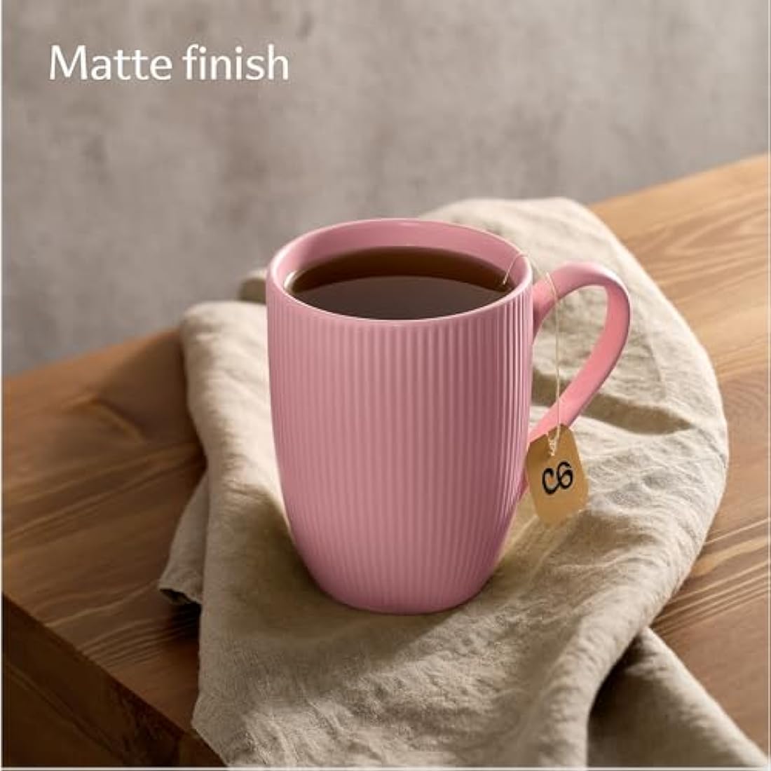 Cosumy Ceramic Coffee Mugs - 350ml Striped Pastel Cups - Set of 6