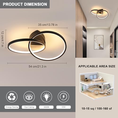 Dorlink Modern LED Ceiling Light – 33W Dual-Round Black Flush Mount, 3000K