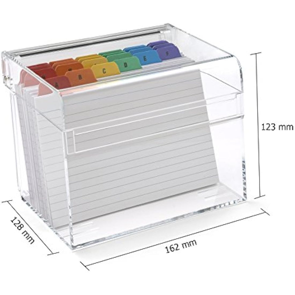 OSCO Clear Acrylic Index Box with A6 Divider Tabs and 100 Lined Cards