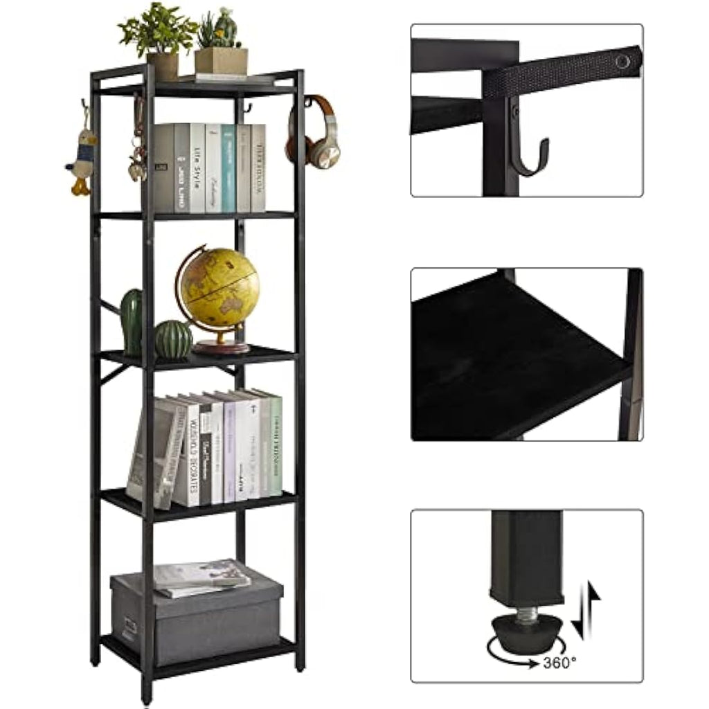 YMYNY 5-Tier Industrial Bookshelf – Vintage Metal Storage Rack