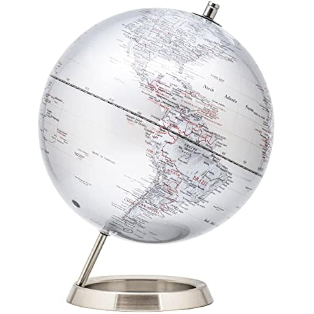 30CM World Globe – Metallic Silver Stainless Steel Desk Decor