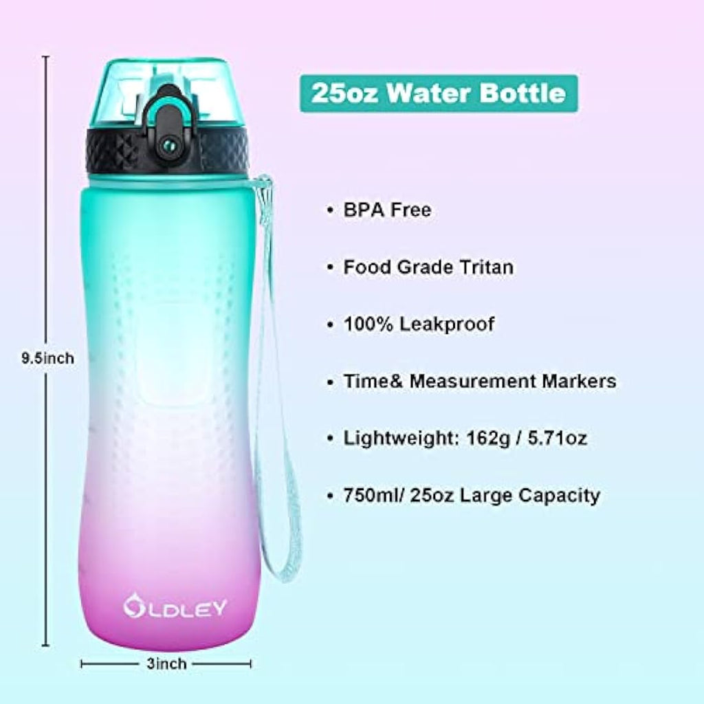 Oldley 750ml Tritan Water Bottle with Straw | Leakproof Time Markings