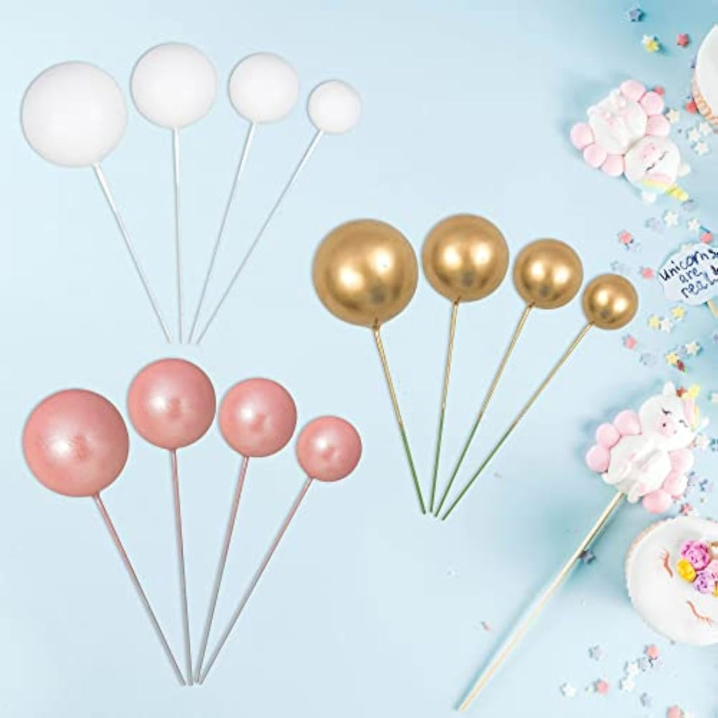 Gyufise 30Pcs Foam Ball Cake Toppers | Rose Gold & White Party Decorations