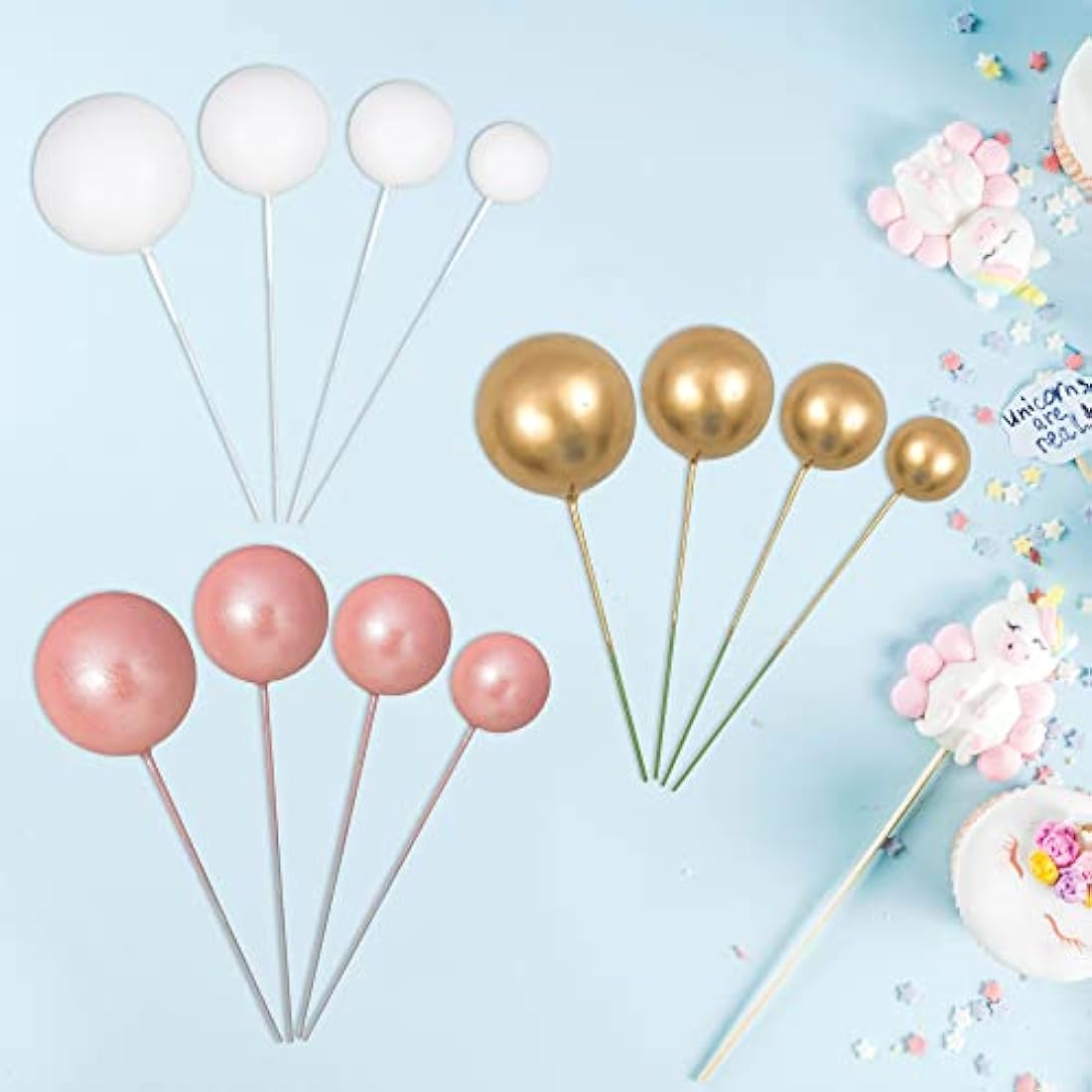 Gyufise 30Pcs Foam Ball Cake Toppers | Rose Gold & White Party Decorations