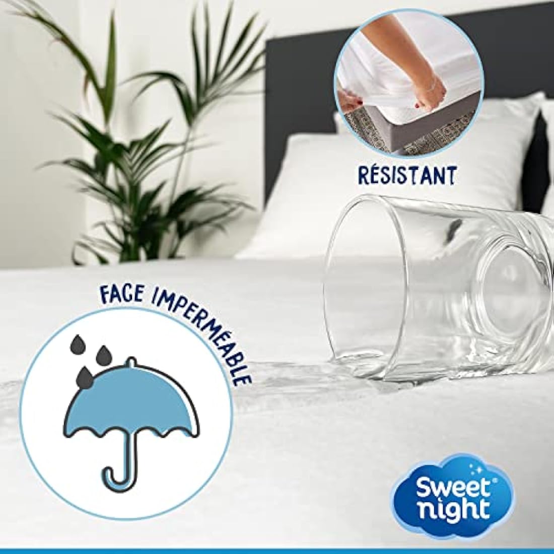 Sweet Night Waterproof Mattress Protector - Cotton Fitted Sheet - 180x200cm