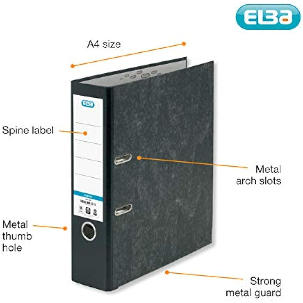 Elba A4 Lever Arch Files – Black Durable Paper on Board – Pack of 3