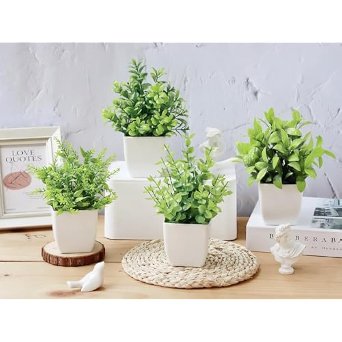 Jolof Store 4-Pack Mini Artificial Potted Plants - Small Faux Greenery