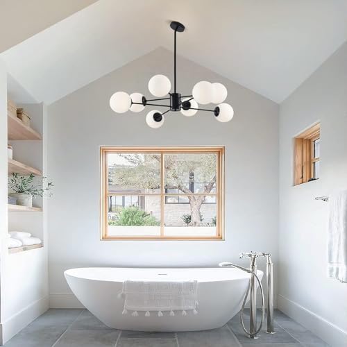 KCO Lighting 8-Light Sputnik Chandelier | Mid Century Glass Globe Black