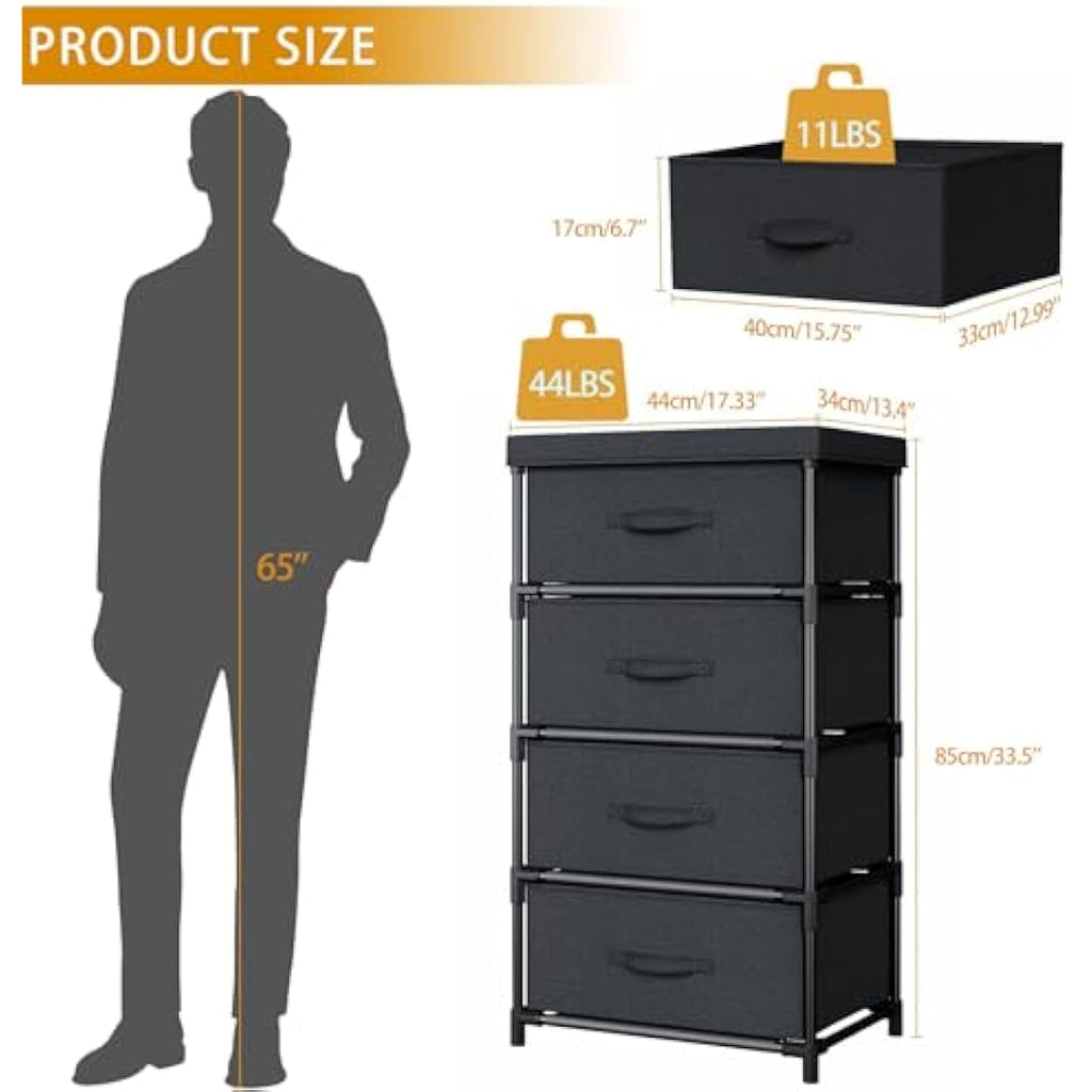WANGIRL 4-Drawer Fabric Dresser – Sturdy Steel Frame Storage Unit, Black