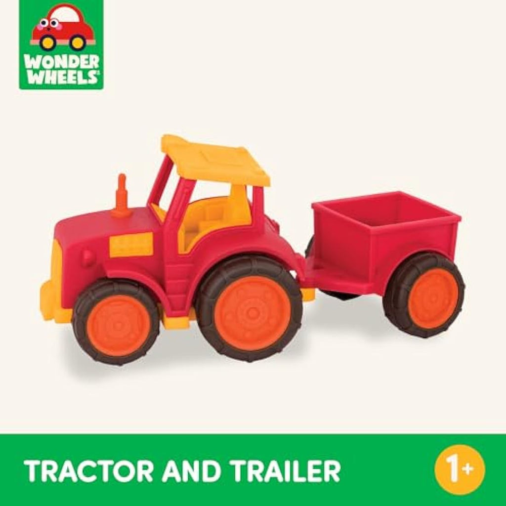 Wonder Wheels by Battat – Red Toy Tractor and Trailer for Toddlers