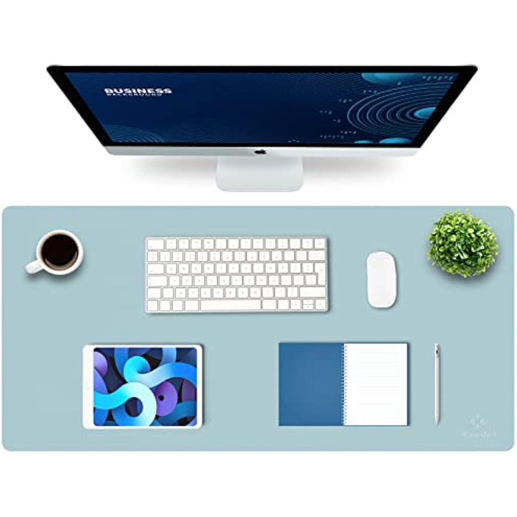 K KNODEL Leather Desk Mat | Dual-Sided Waterproof Office Pad, Light Blue