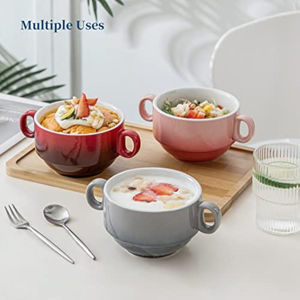 LOVECASA Ceramic French Onion Soup Bowls with Handles - Set of 6