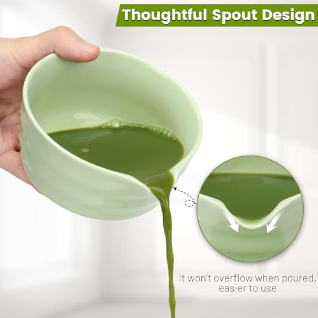 Geebuzz 6-Piece Matcha Whisk Set – Bamboo Whisk and Ceramic Bowl, Green