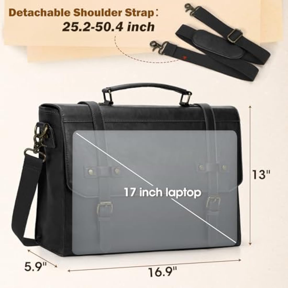 17.3 Inch Leather Messenger Bag | Vintage Laptop Briefcase