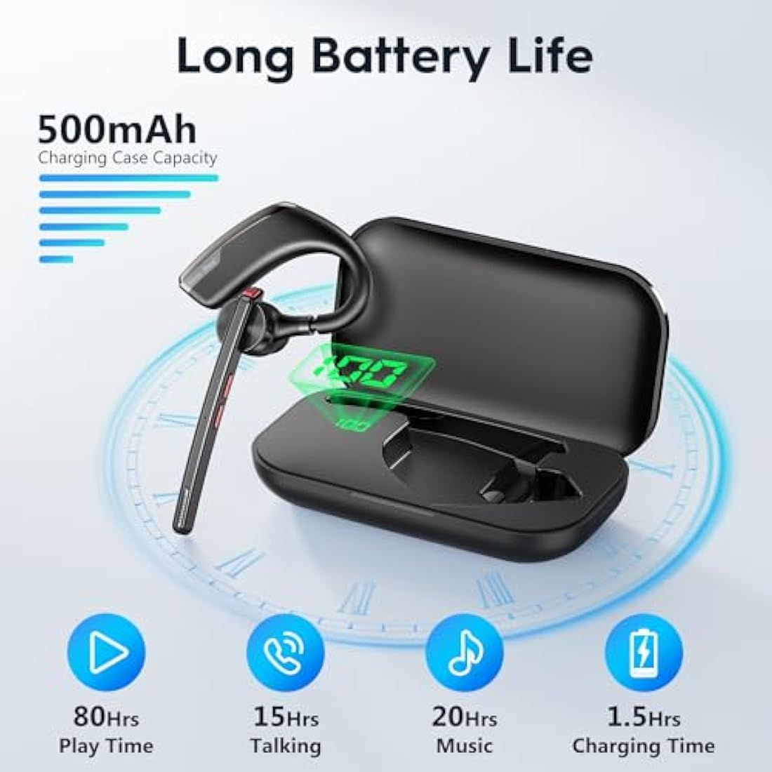 New Bee Bluetooth Headset V5.2 – Dual ENC Mic Wireless Earpiece