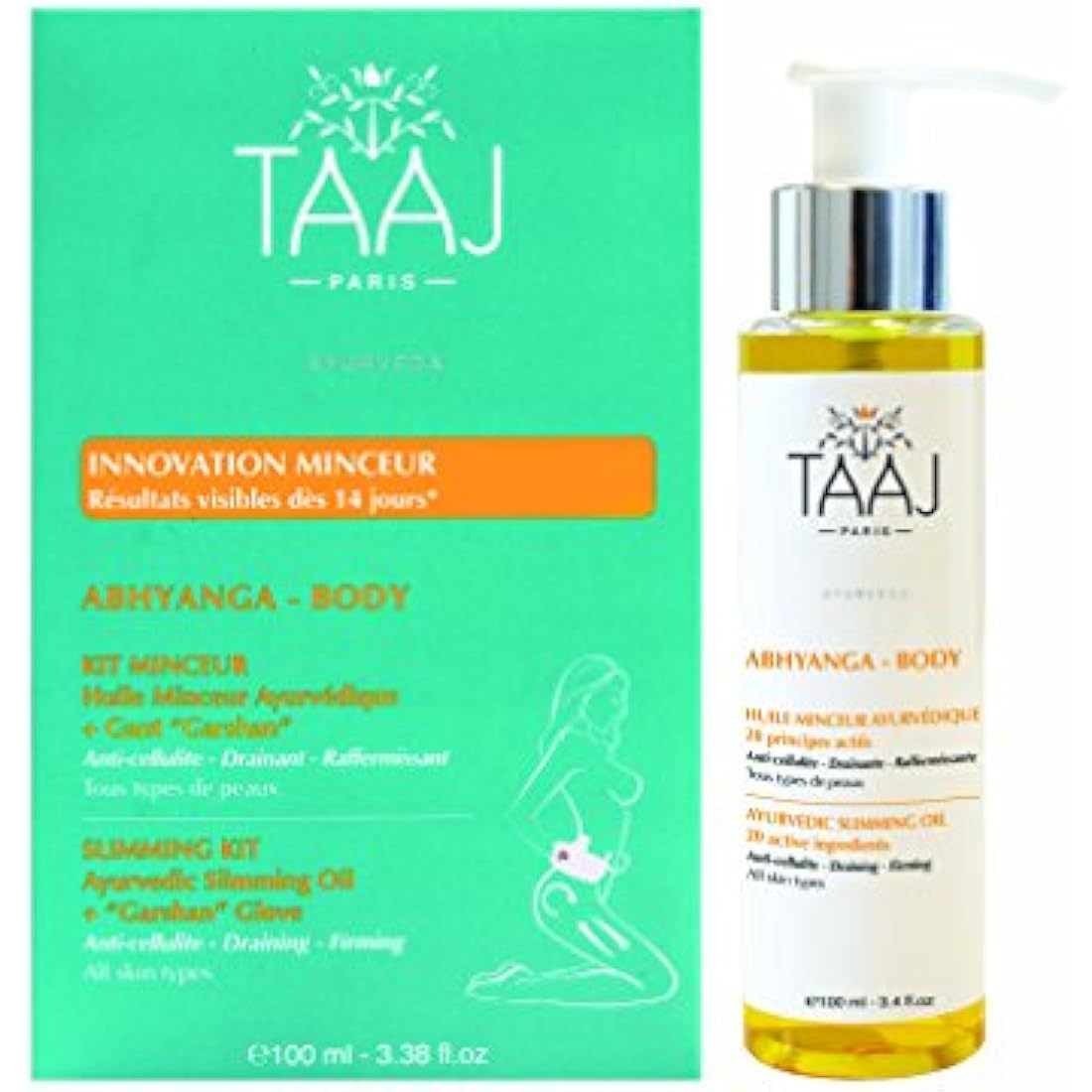 TAAJ Ayurvedic Slimming Kit – Cellulite Reduction Oil & Garshan Glove
