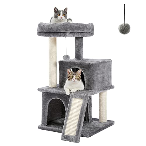 PETEPELA 34" Cat Tree Tower with Double Condos and Sisal Scratching Posts