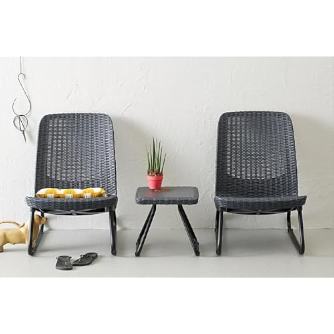 Keter Rio 3-Piece Rattan Patio Set – Graphite Grey Outdoor Bistro