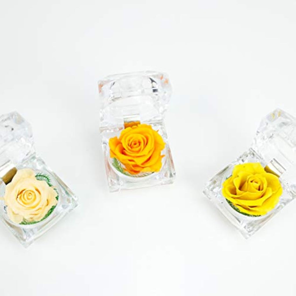 Jolof Store Preserved Yellow Rose in Acrylic Crystal Ring Box – 2 Inch