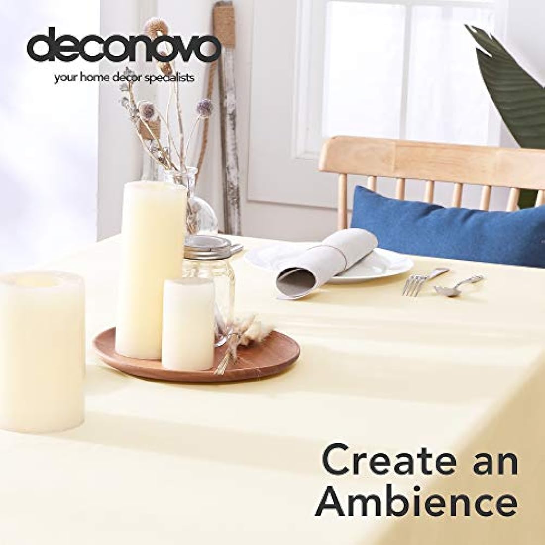 Deconovo Beige Oxford Tablecloth - Waterproof Wipeable Rectangle Cover