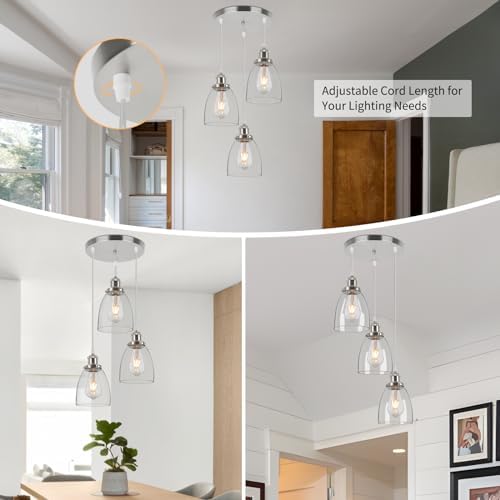 Jolof Store Industrial 3-Light Glass Pendant Light – Brushed Nickel Cone