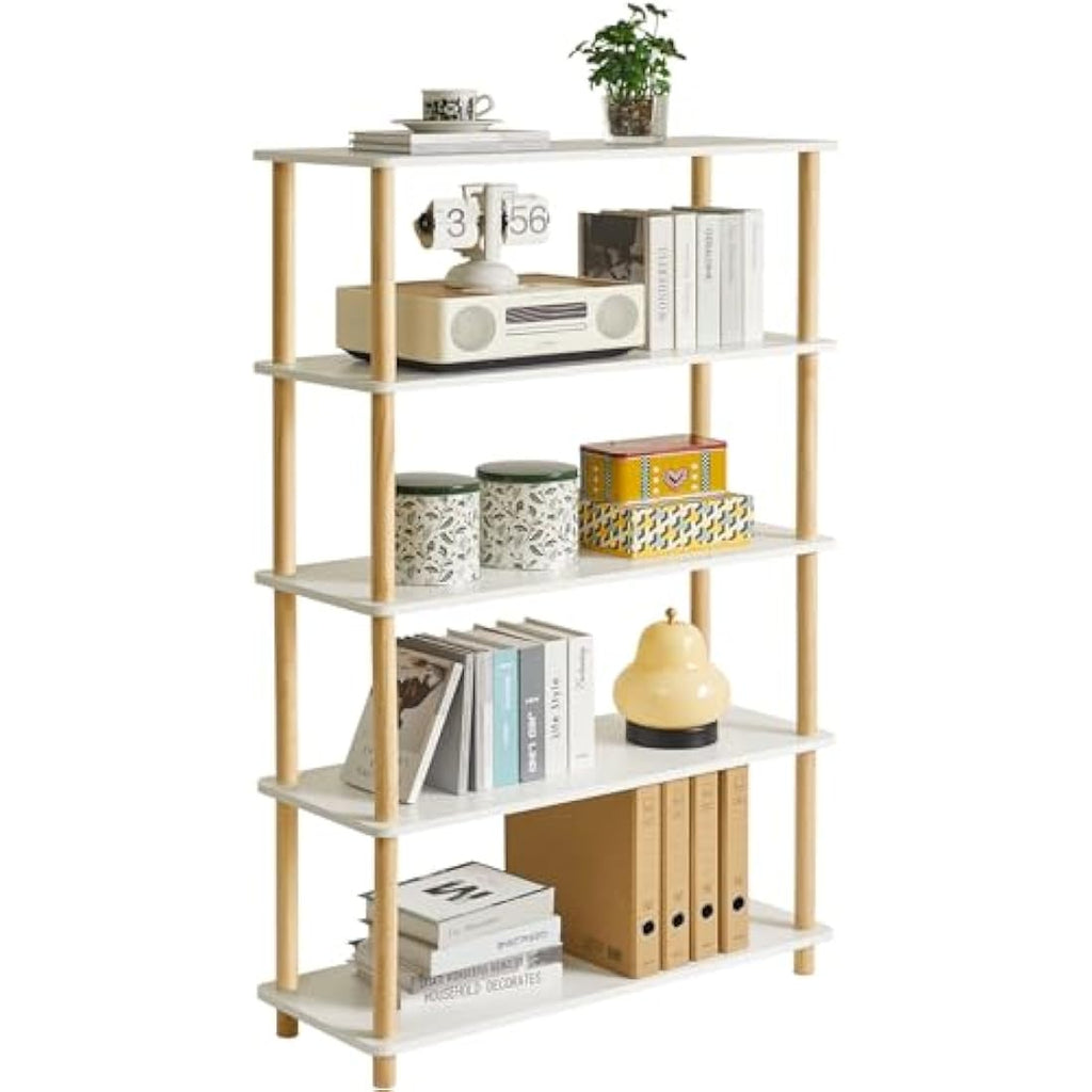 IBUYKE 5-Tier Wooden Open Bookcase | Modern White Storage Display Shelf