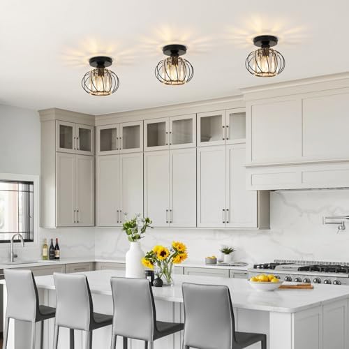 FORCOSO 2-Pack Black Crystal Ceiling Light | E27 Semi Flush Chandelier