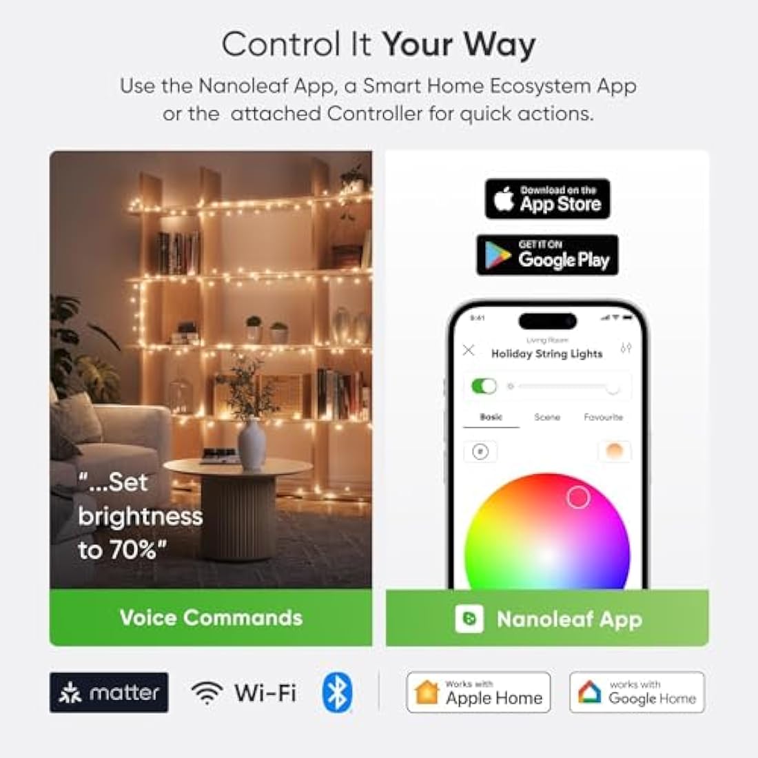 Nanoleaf Matter Essentials 20M RGB LED Smart String Lights | 250 LEDs