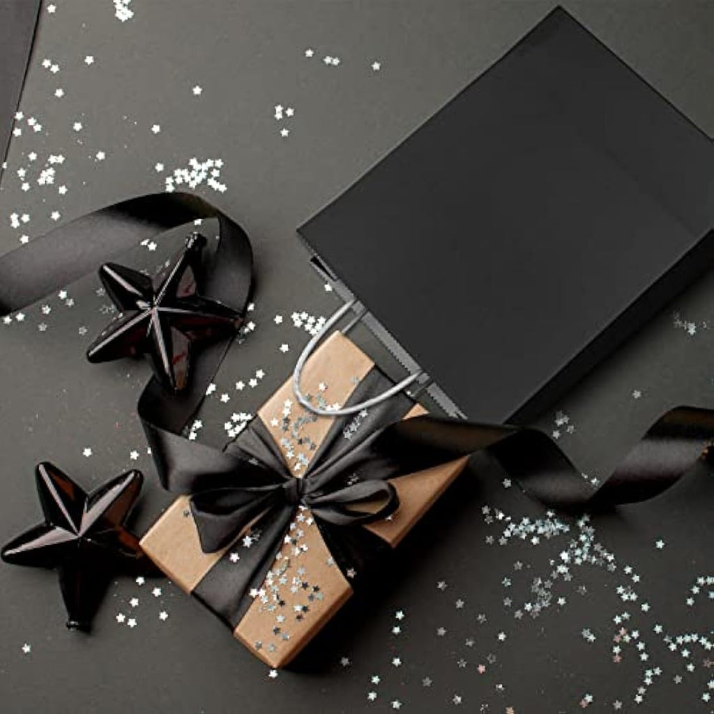 OWill Black Kraft Paper Gift Bags with Handles - 30 Pcs (16x8x22 cm)