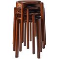 YMYNY Solid Wood Round Stool - 4pcs Stackable Dining Stools, Brown
