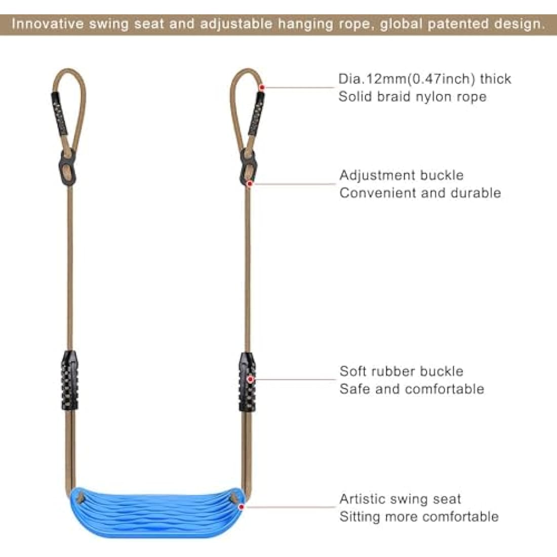 SELEWARE Non-Slip Plastic Tree Swing Seat with Adjustable Nylon Rope