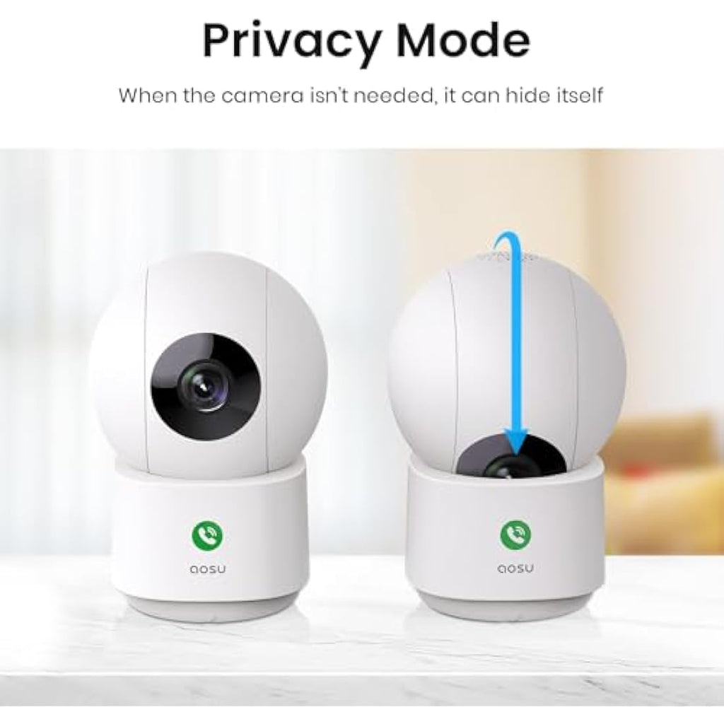 AOSU 2K Indoor WiFi Security Camera | 360° Motion Tracking Nanny Cam
