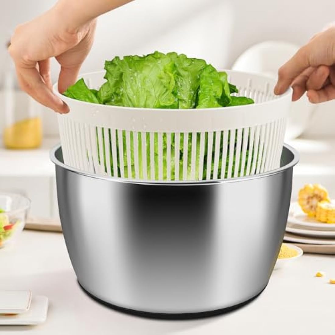 Jolof Store Stainless Steel Salad Spinner | 5 Qt Lettuce Dryer & Washer