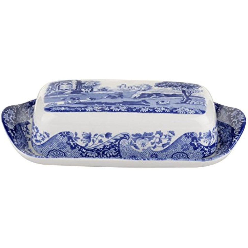 Spode Blue Italian Ceramic Covered Butter Dish - Fine China Tableware