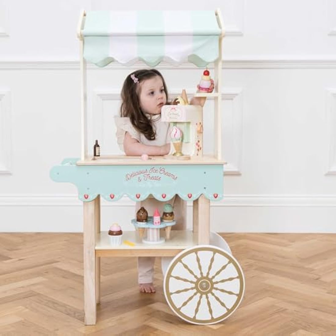 Le Toy Van Wooden Ice Cream Trolley – Kids Pretend Play Food Set