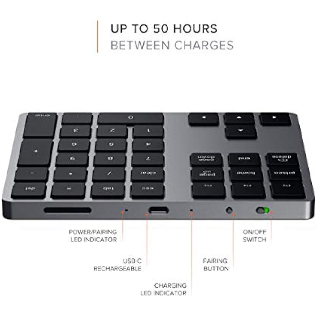 Satechi Bluetooth Extended Numeric Keypad – Slim Aluminum USB-C Rechargeable